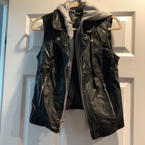 Leather vest with zip off hood